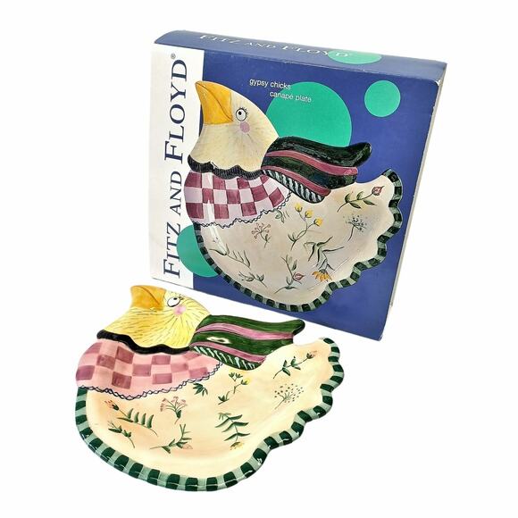 Fitz and Floyd Essentials Gypsy Chicks Canapé Plate Dish Chicken Appetizer ©2001 - Picture 5 of 6